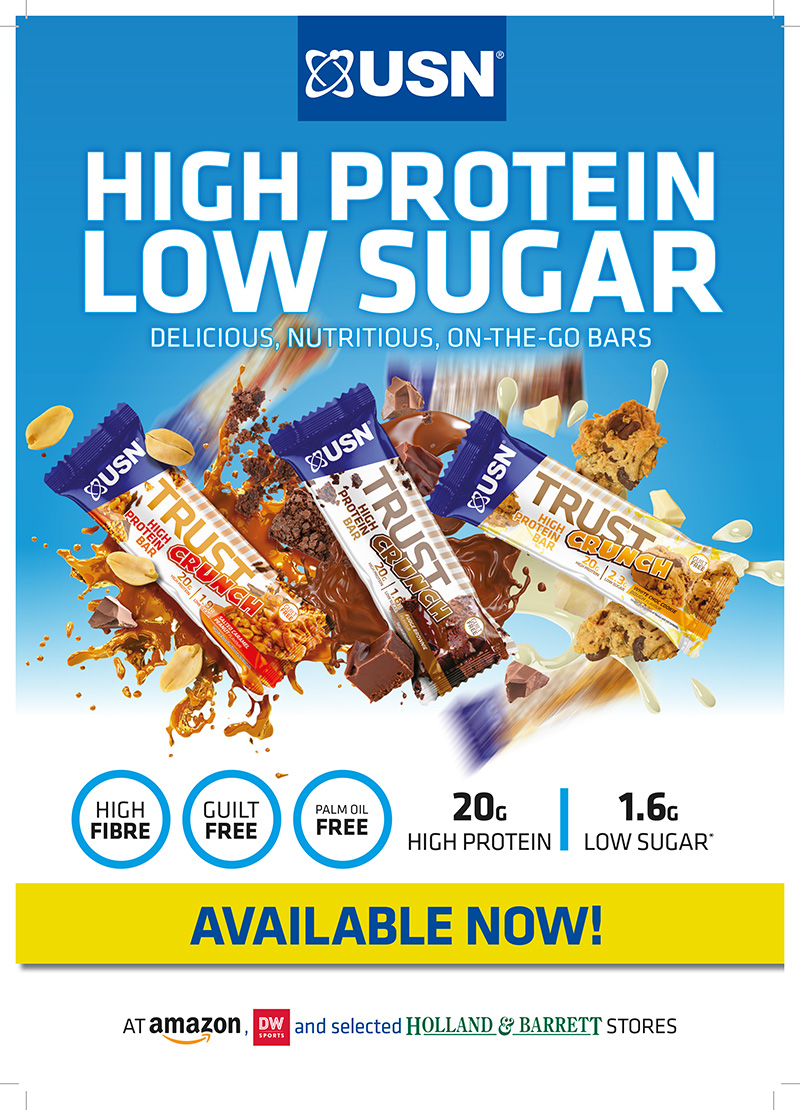 usn high protein bar train magazine advert in blue