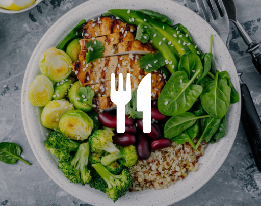 Nutrition plan plate of food with knife and fork icon